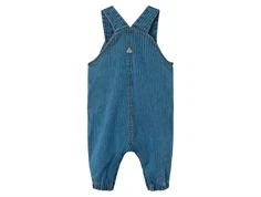 Blå denim overall med hvide striber og trykknapper 13240579 medium blue denim bagfra
